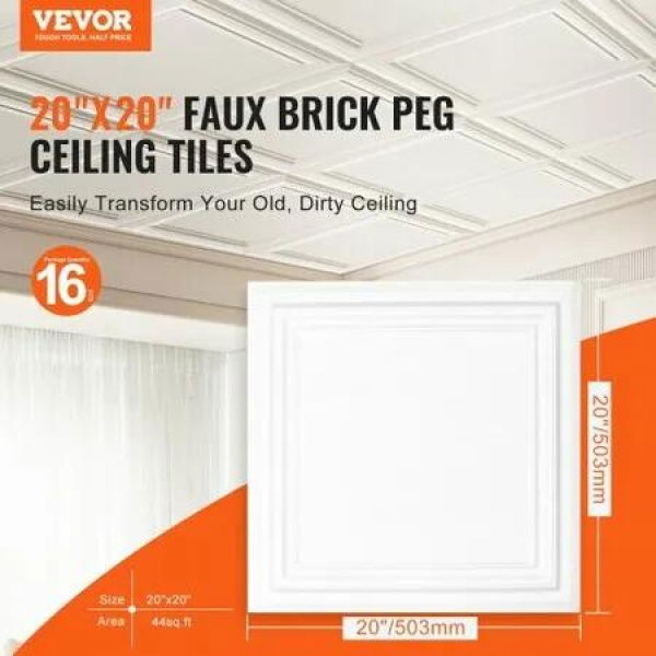 Ceiling Tiles 16-Pack 20 x 20 in Polystyrene Easy Installation Glue-up