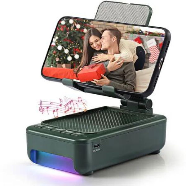 Cell Phone Stand with Bluetooth Speaker and Led Color Changing Light,Unique Gifts for Women Dad Her Husband,Birthday Gifts for Men (Green)