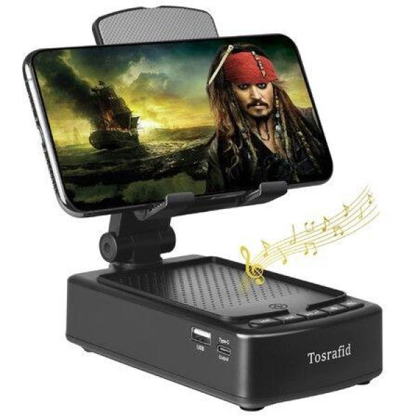 Cell Phone Stand With Bluetooth Wireless Speaker With Anti-Slip Holder And Charging Station Adjustable Angle And Height