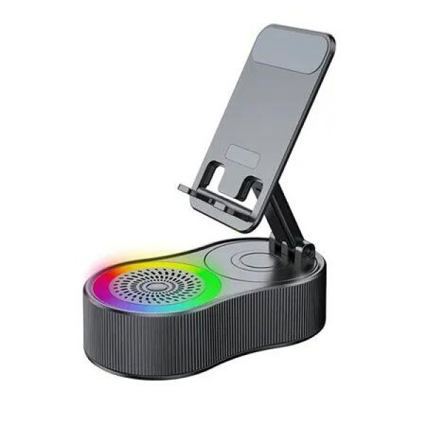 Cell Phone Stand with Wireless Bluetooth Speaker and Charger Colorful Ambient Light HD Surround Sound with Tablet Phone Holder(Black)