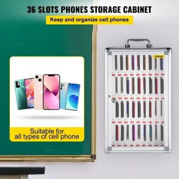 Cell Phones Storage Cabinet Clear Pocket Chart Storage Locker Box 36 Slots