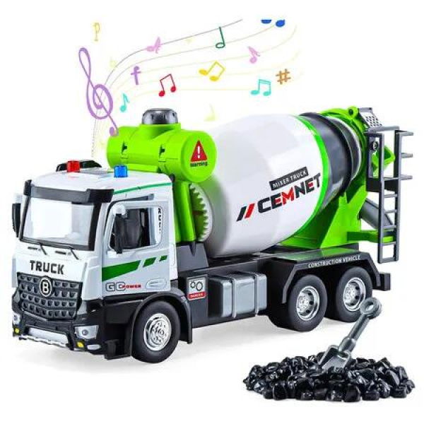 Cement Mixer Construction Toys with Sound and Light, Friction Powered Construction Truck Vehicle Toy for Toddlers, Boys and Kids Age 3 Up