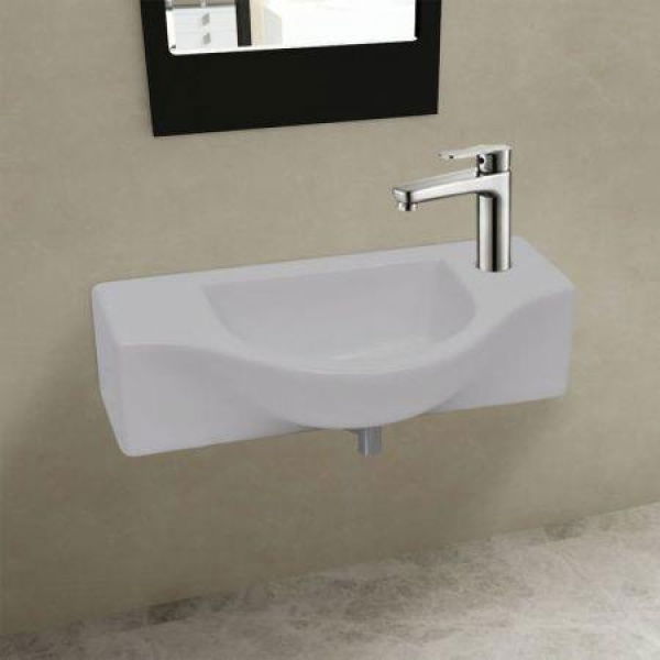 Ceramic Bathroom Sink Basin With Faucet Hole White