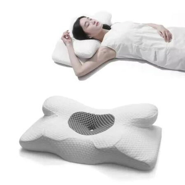 Cervical Butterfly Pillow for Neck Relief,Ergonomic Orthopedic Memory Foam Pillow with Pillowcase,Support Pillow for Sleepers Color White And Grey