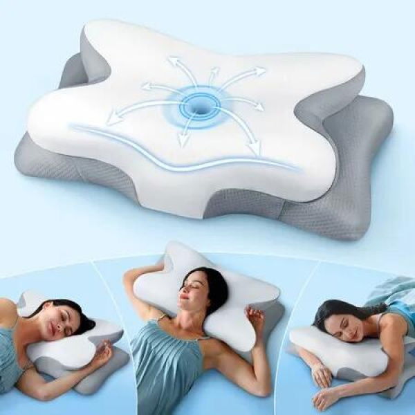 Cervical Neck Memory Foam Pillow for Sleeping Ergonomic Cooling Side Sleeper Pillow for Neck Support Odorless Orthopedic for Back Stomach Sleeper