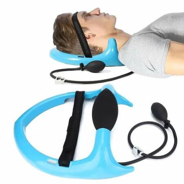 Cervical Neck Pillow Traction Device,For Neck Relax,Muscle Relaxation Pillow With Band Neck Stretcher For Correct Neck Curve Color BLUE