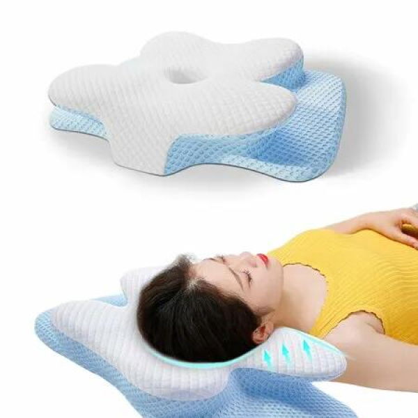 Cervical Pillow for Neck and Shoulder, Ergonomic Contour Memory Foam Pillows for Sleeping with Washable Pillowcase, Cooling Neck Support Pillow White