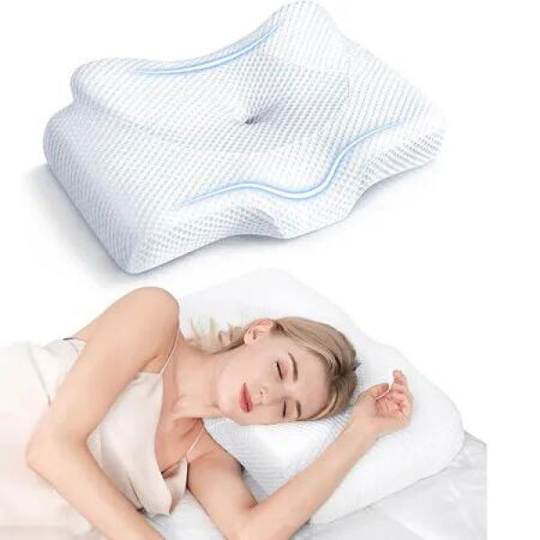 Cervical Pillow for Neck Relief, Hollow Design Odorless Memory Foam Pillows for Sleeping, Support for Side Back Sleepers, 60 x 41 x 13 cm, White