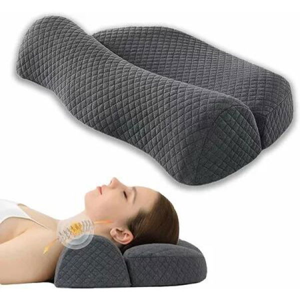 Cervical Pillow Memory Foam Contour Neck Shoulder Ergonomic Back Stomach Side Sleeper Dark Grey