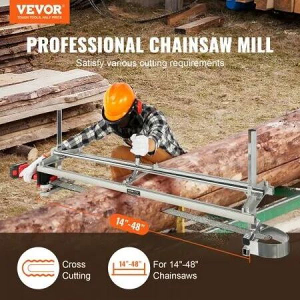 Chainsaw Mill, Portable Sawmill 14'-48' Guide Bar, Galvanized Steel Chainsaw Planking Mill with 0.2'-11.81' Cutting Thickness, Wood Lumber Cross Cutting Saw Mill for Builders and Woodworkers