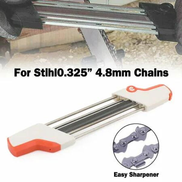 Chainsaw Sharpener File 2 In 1 Easy Grinder Tools Chain Saw Sharpening STIHL Cutter 325 Inch Pitch 4.8mm Depth Gauge White Orange