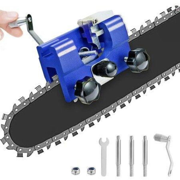 Chainsaw Sharpener Portable Hand Crank With 3 Grinding Heads For All Kinds Of Chainsaws Electric Lumberjack Garden Worker (Blue)