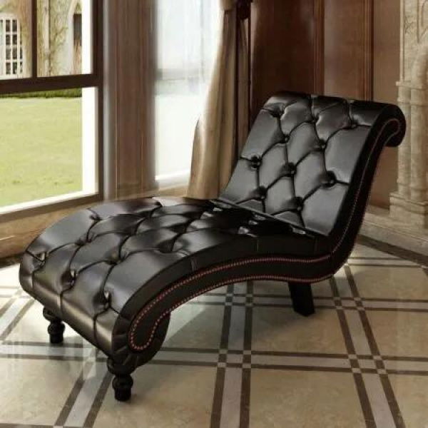 Chaise Lounge with Buttons Artificial Leather Brown