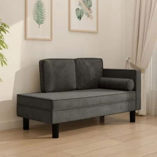 Chaise Lounge with Cushions and Bolster Dark Grey Velvet