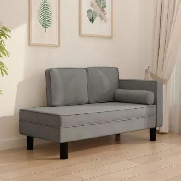 Chaise Lounge with Cushions and Bolster Light Grey Velvet