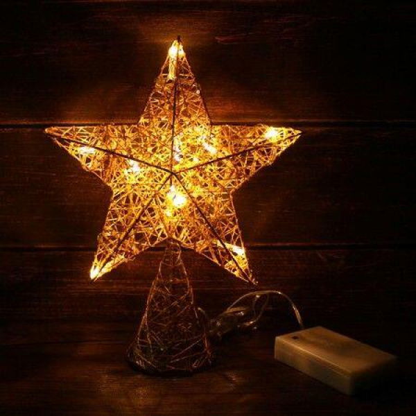 Champagne Glittered 3D Tree Top Star with Warm White LED Lights and Timer for Christmas Tree Decoration and Holiday Seasonal DÃ©cor, 8 x 10 Inch