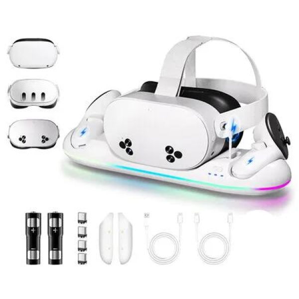 Charging Dock for Meta Quest 3S/3/2, 20W Magnetic Charging Station for Oculus Quest 3S/3/2 Accessories, RGB Charging Stand for VR Headset and Controllers