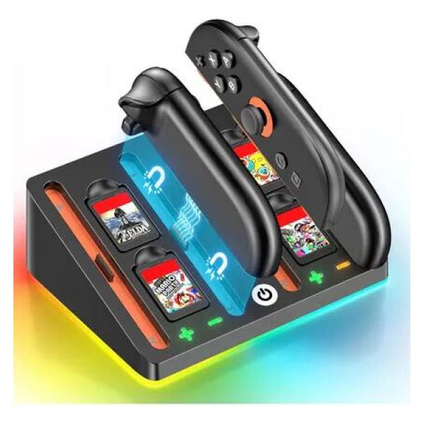 Charging Dock for Switch 2 with 9 RGB Lighting Modes,4 Game Card Storage,Switch Controller,Peripheral Devices