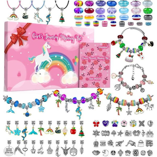 Charm Bracelet Making Kit Gionlion 150 Pcs Jewelry Beads Charm Pendants Snake Chains Unicorn Gifts For Teen Girls Ages 5+