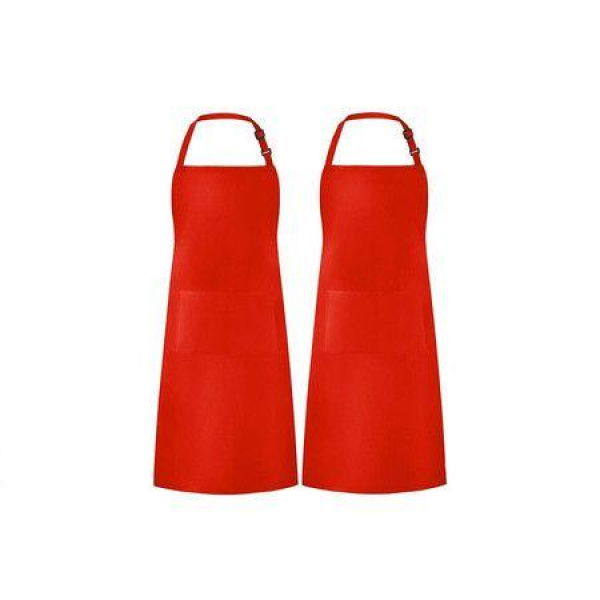 Chef Apron Waterproof Apron Adjustable Apron With 2 Pockets For Men Women Apron For Cooking Baking Restaurant Red (2 Pack)