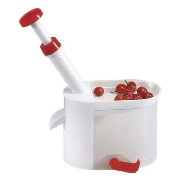 Cherry Pitter with Catcher Container Plastic Pit Remover Tool for Cherries, Easy Core Remover for Home Kitchen and Travel, Reusable Fruit Gadget
