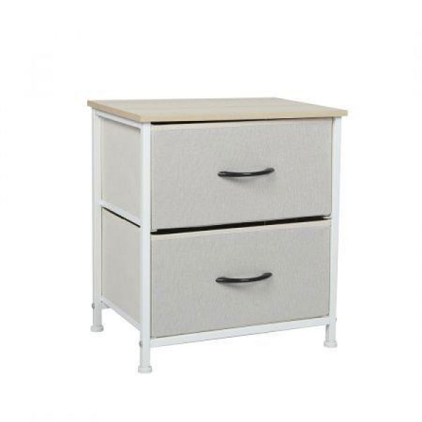 Chest of 2 Drawers Bedside Table Beige