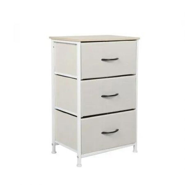 Chest of 3 Drawers Bedside Table Beige