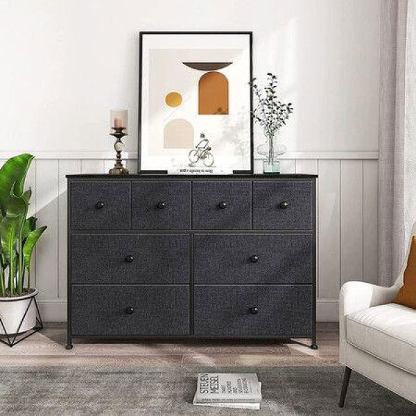 Chest of 8 Drawers Black Bedroom Dresser Storage Organizer Unit Fabric