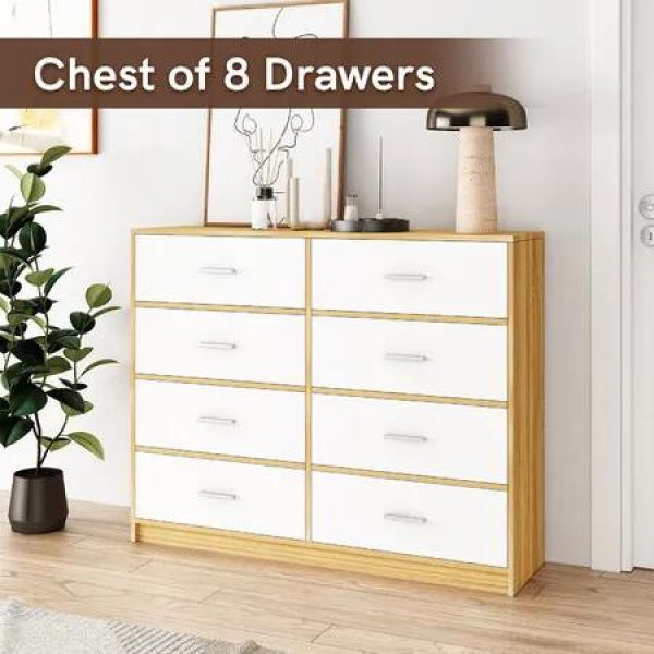 Chest of 8 Drawers Dresser Tallboy Bedside Table TV Stand Storage Cabinet Unit Bedroom Hallway Furniture Wood Fabric