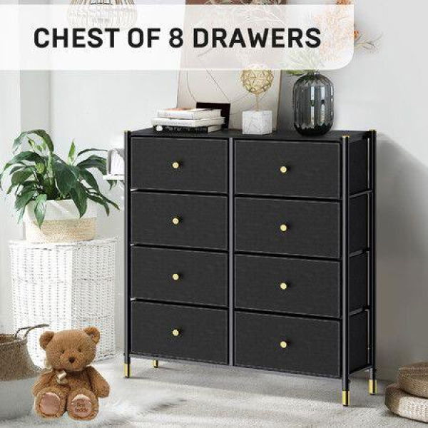 Chest of 8 Drawers Dresser Tallboy Cabinet TV Table Unit Wardrobe Storage Entertainment Stand Bedroom Organiser Closet Organizer Furniture Black