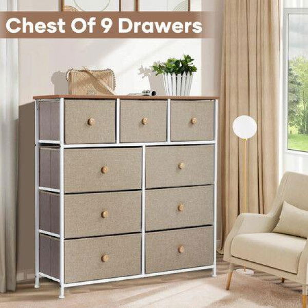 Chest of 9 Drawers Dresser Tallboy Storage Unit Cabinet TV Entertainment Wardrobe Stand Table Closet Organizer Bedroom Organiser Furniture Oak