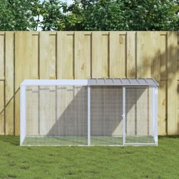 Chicken Cage with Roof Light Grey 203x98x90 cm Galvanised Steel