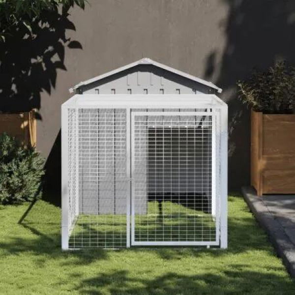 Chicken Cage with Run Light Grey 117x201x123 cm Galvanised Steel