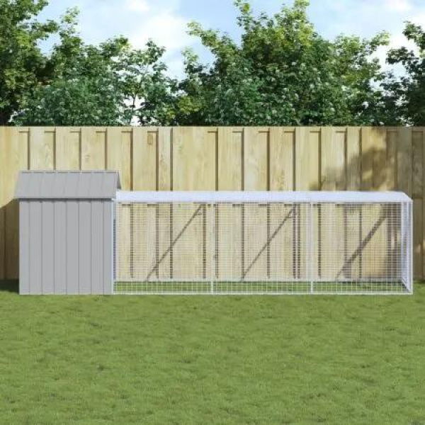 Chicken Cage with Run Light Grey 117x405x123 cm Galvanised Steel