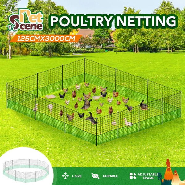 Chicken Coop Cage Pen Run Hen House Chook Fence Poultry Enclosure Mesh Net Hutch Habitat Netting Yard Farm Fencing 3000x125CM