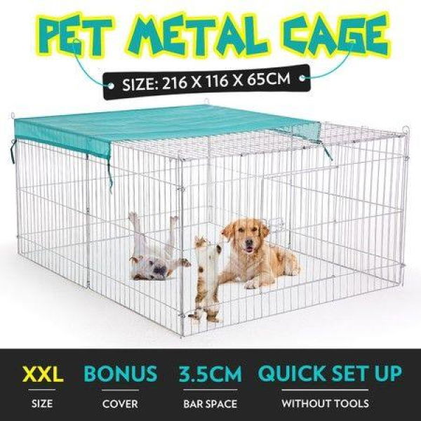 Chicken Coop Cat Enclosure Pet Dog Playpen Rabbit Puppy Fencing Pen Foldable Outdoor Indoor Portable Fabric Cover Metal 2.2M
