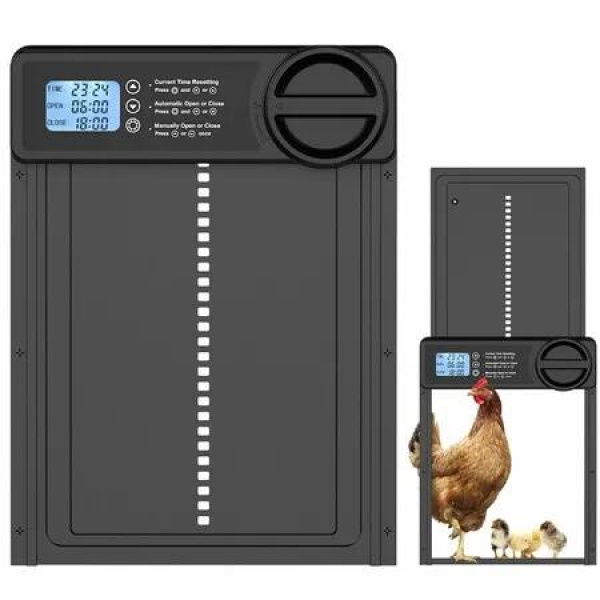 Chicken Coop Door Automatic Fence Cage Opener Closer Battery Powered Auto Aluminium Anti Pinch Timer LCD Display