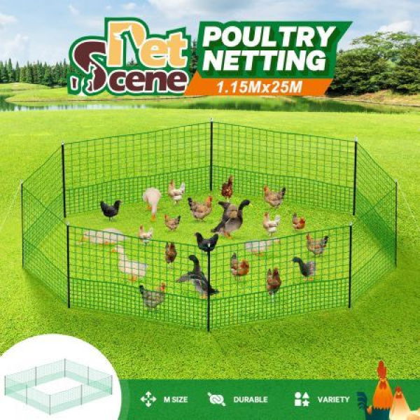 Chicken Fence Poultry Coop Runs Pen Farm Mesh Cage Net Habitat Safe House Turkey Breeding 1.15m X 25m