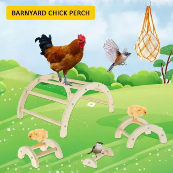 Chicken Perch Toys with Net Bag Strong Roosting Bar for Brooder Wooden Chicken Roosting Perch Stand for Chicken Bird Parrot Hens Backyard