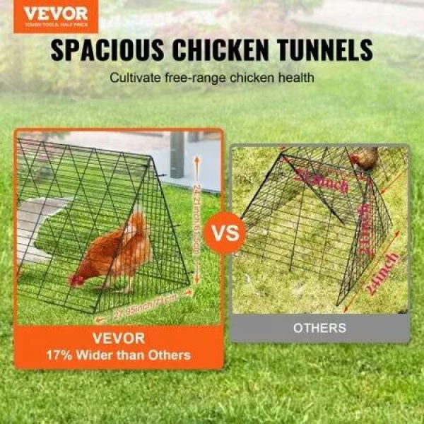 Chicken Tunnels, 729 x 200 x 61.5cm(LxWxH) Chicken Tunnels for Yard, Portable Chicken Tunnels for Outside with Corner Frames, 2 Sets, Suitable for Chickens, Ducks, Rabbits