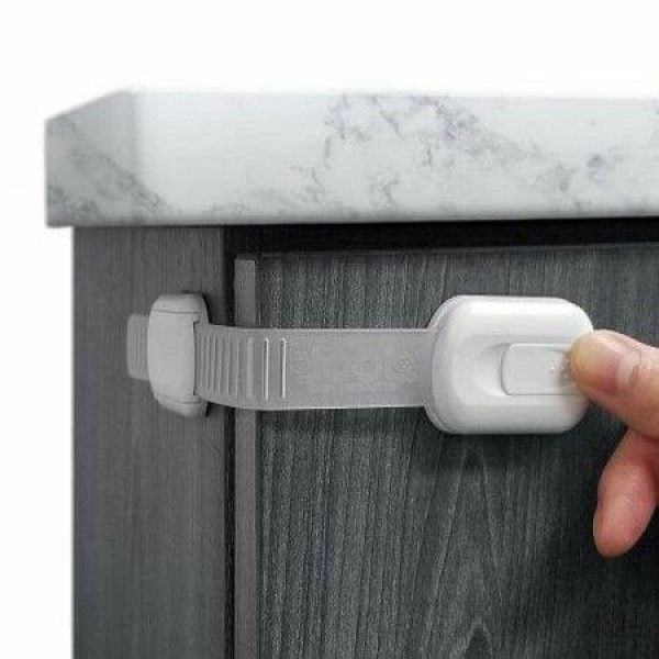 Child Safety Strap Locks (4 Pack) For Fridge Cabinets Drawers Dishwasher Toilet - No Drilling.