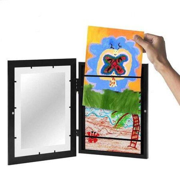 Children Art Frames Kids Artwork Storage Rack Magnetic Front Open Changeable For Poster Photo Drawing Paintings Pictures Display Color Black