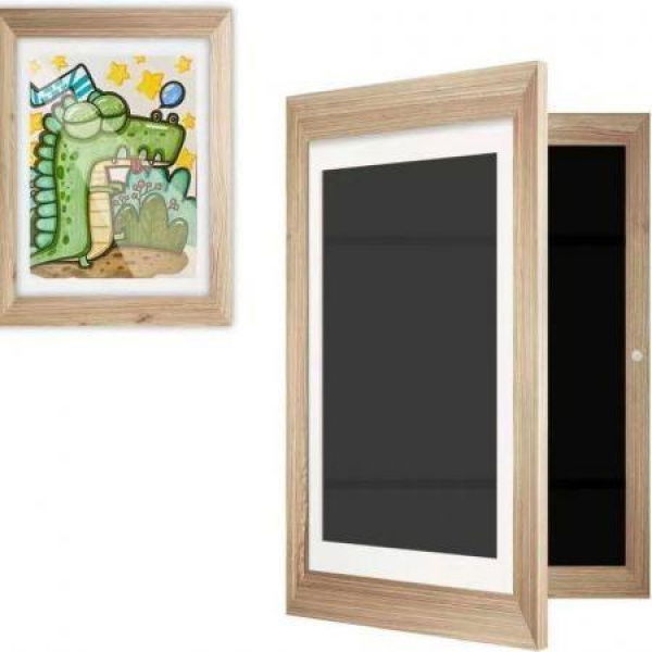 Children Art Frames Kids Artwork Storage Rack Magnetic Front Open Changeable For Poster Photo Drawing Paintings Pictures Display Color Wood