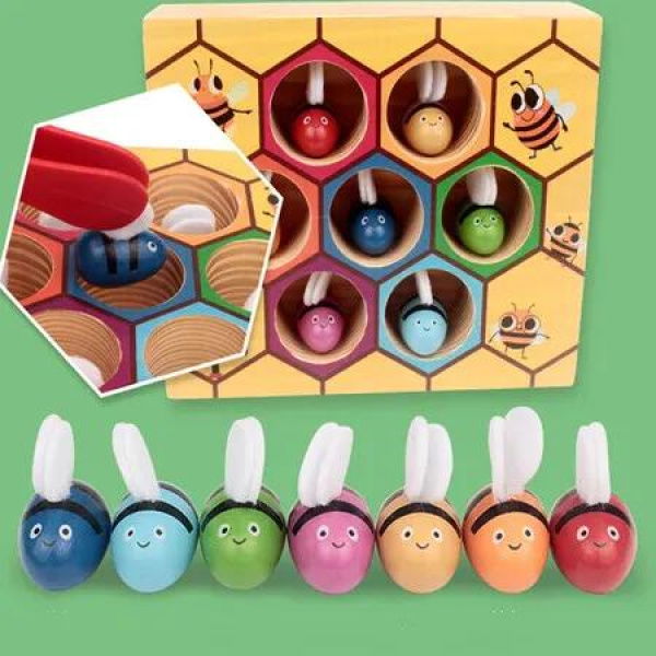 Children Montessori Early Education Beehive Game Industrious Little Bees Kids Wooden Toys Childhood Color Cognitive toys