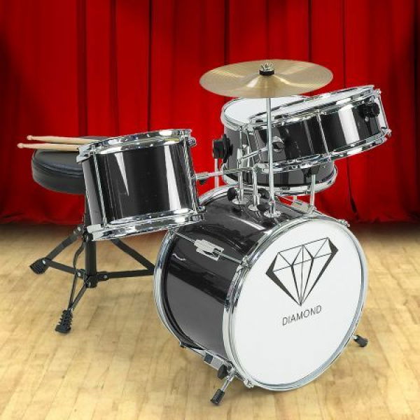 Childrens 4pc Diamond Drum Kit Set - Black