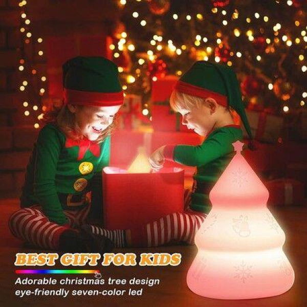 Childrens Room Night Light Christmas Tree Lamp With 7 LED Color-changing Rechargeable Lamp Portable Silicone Night Light Christmas Birthday Gift