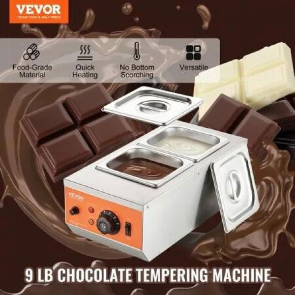 Chocolate Tempering Machine 2 Tanks Chocolate Melting Pot with TEMP Control 30éˆ©?85éˆ©? 800W Stainless Steel Electric Commercial Food Warmer