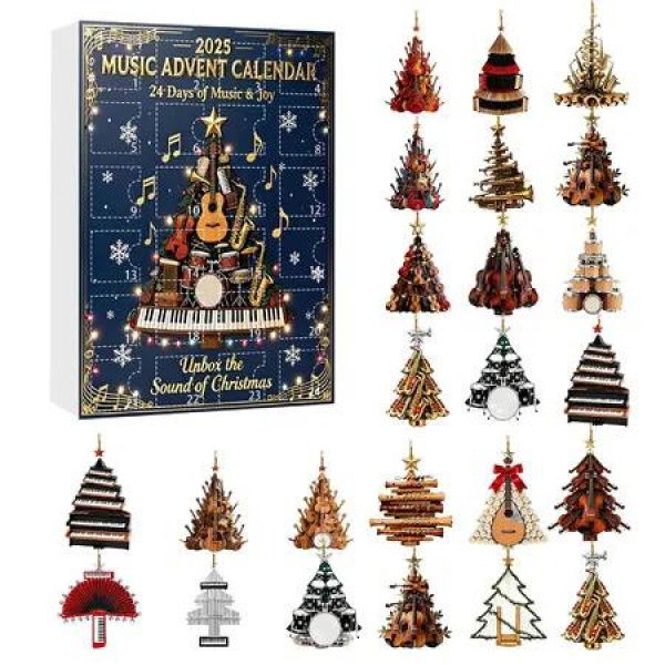 Christmas 24 Days Countdown Advent Calendar,Musical Acrylic Christmas Tree With Classic Music Box Ornaments,Christmas Gift For Girls,Boys