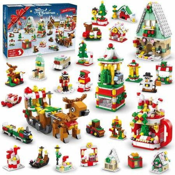 Christmas Advent Calendar 2023 Building Set,Countdown Playset 24 Collectible Surprise,1099 PCS Christmas Toy Tree Santa Party Favors Building Block,Christmas Gift for Kids Boys Girls Age3+