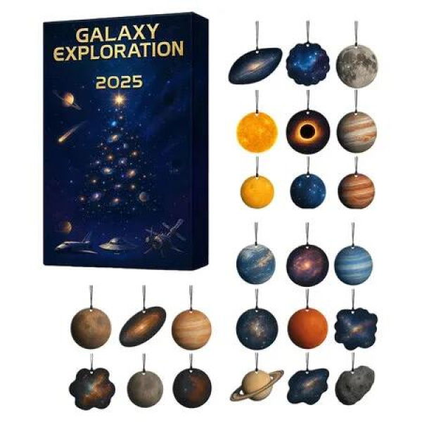 Christmas Advent Calendar 2025, 24 Days Space Planet Advent Calendar Universe Galaxy Christmas Countdown Calendar Xmas Surprise Tree Ornaments
